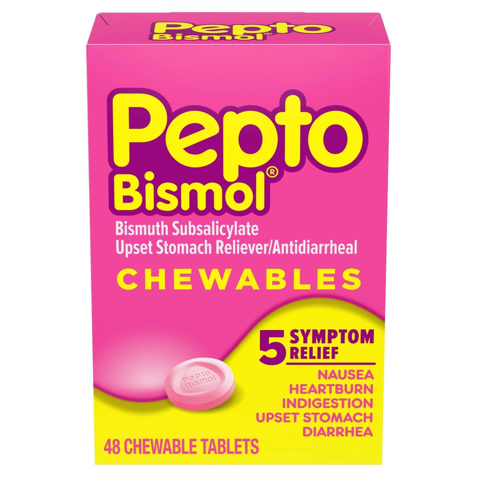 slide 7 of 11, Pepto-Bismol Chewables 5 Symptom Relief Chewable Tablets, 48 Count, 48 ct