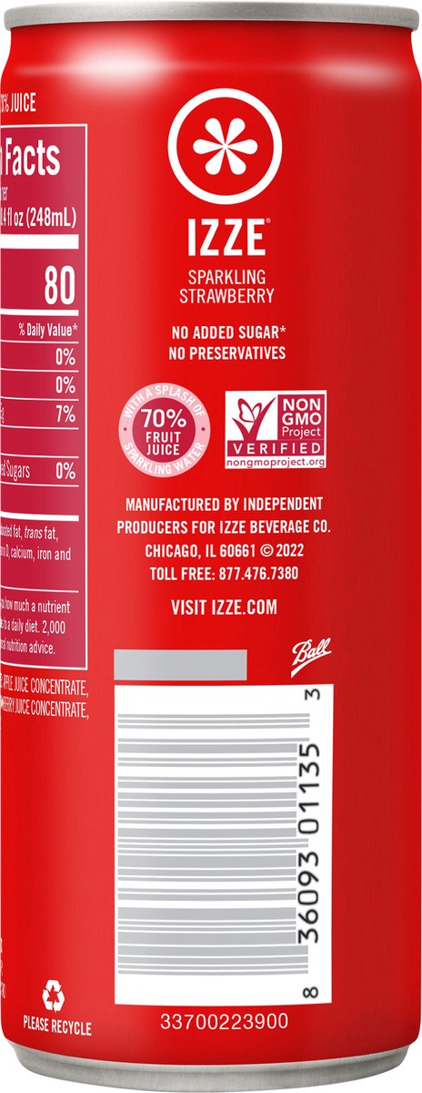 slide 4 of 8, Izze Sparkling Juice Flavored Beverage Strawberry 8.4 Fl Oz, 8.4 oz