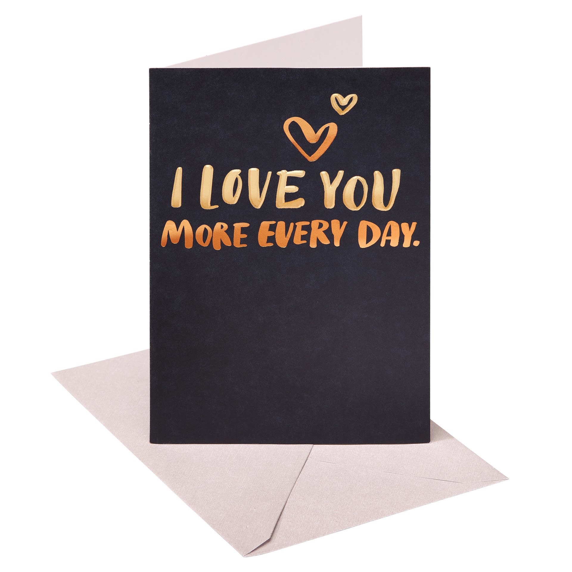 slide 1 of 9, American Greetings Your husband is going to love this heartfelt birthday card. It features a sophisticated lettering design that reads, “I love you more every day”, on a bold black background with gold and copper foil stamping embellishments. Inside, there''s a message about how lucky you are to have him as a husband and plenty of room to write your own personalized note. He''s definitely going to love this sweet card. Envelope included., 1 ct