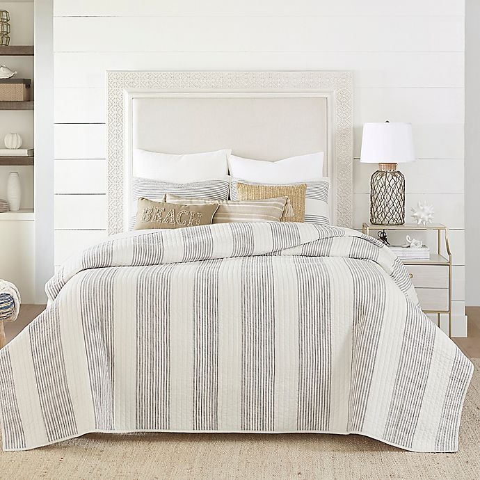 slide 1 of 2, Coastal Living Nautical Stripe Reversible Full/Queen Quilt Set - Grey, 1 ct