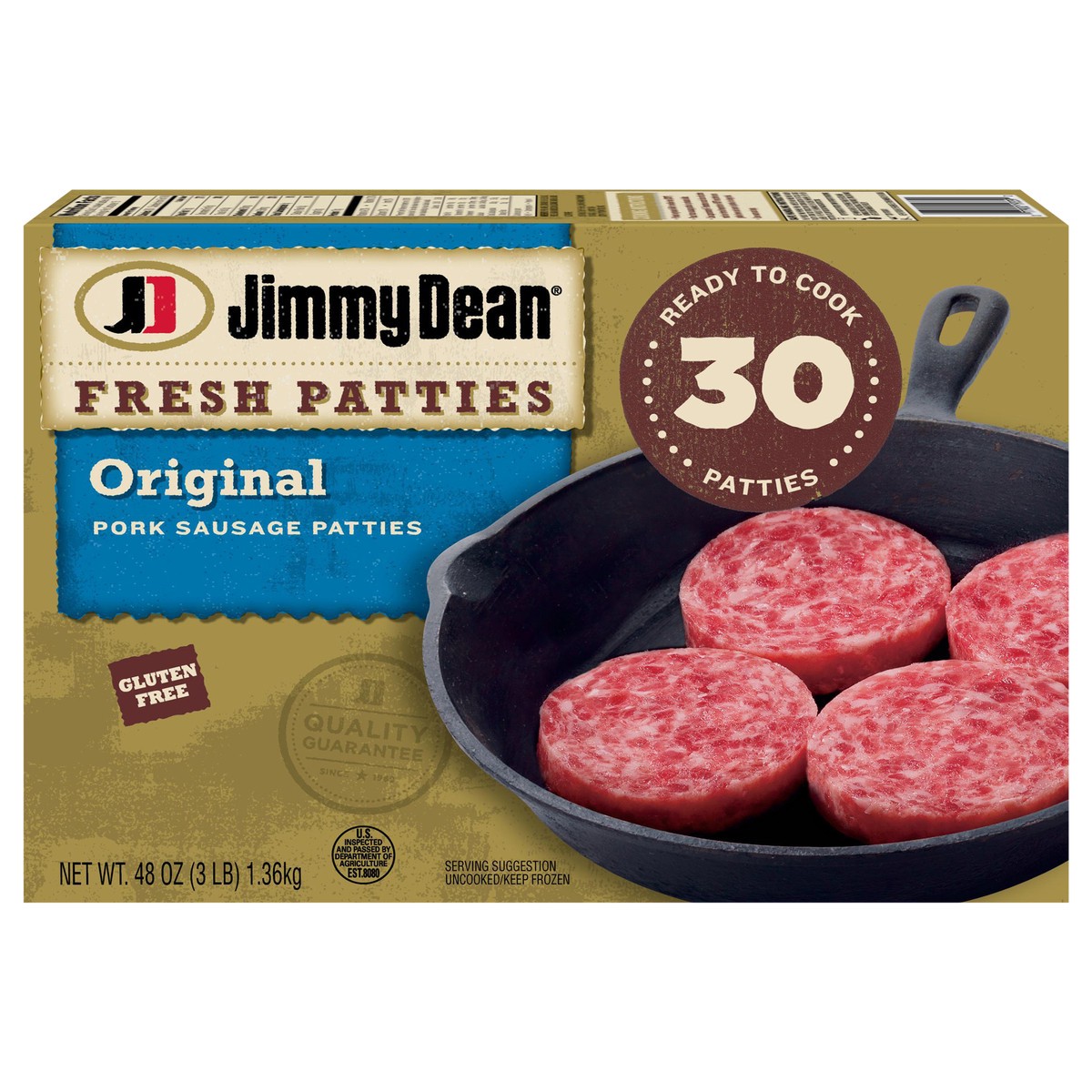 slide 1 of 10, Jimmy Dean Fresh Original Pork Sausage Patties 30 ea, 1.36 kg