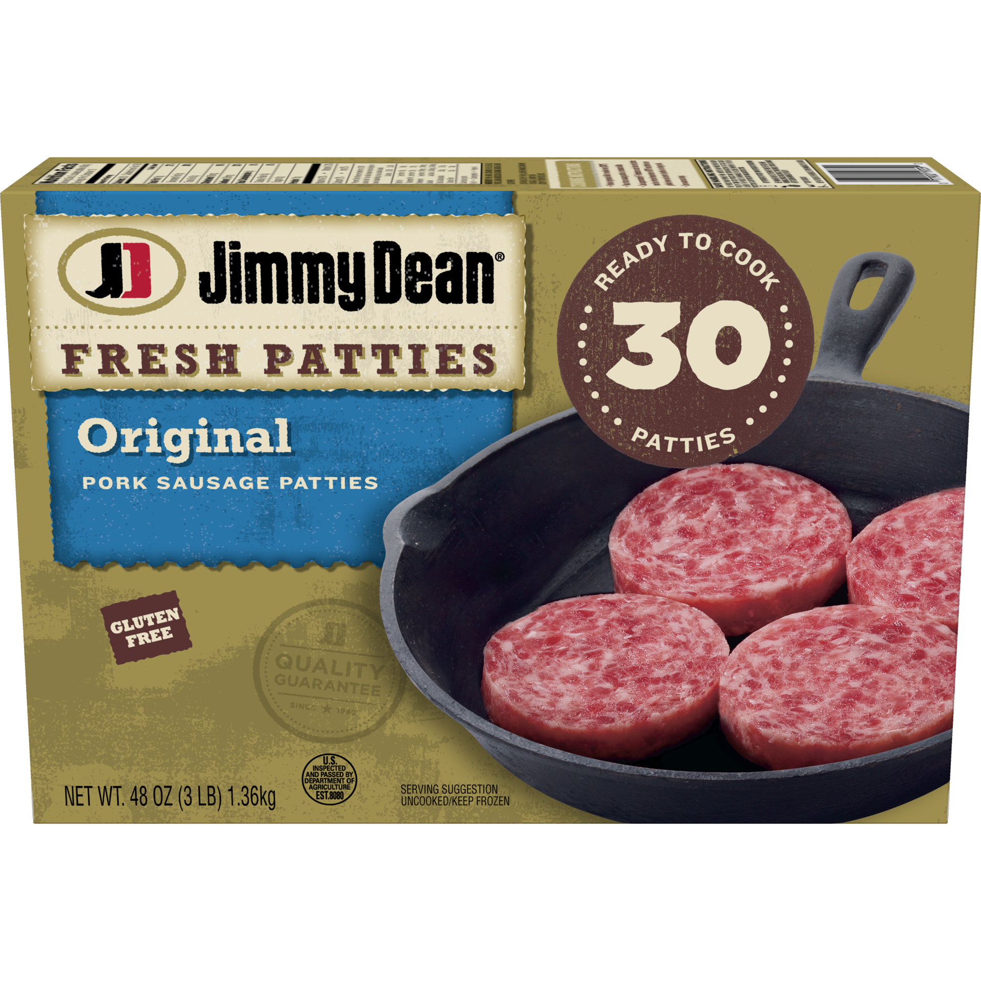 slide 1 of 10, Jimmy Dean Premium All-Natural Pork Breakfast Sausage Patties, 30 Count, 1.36 kg