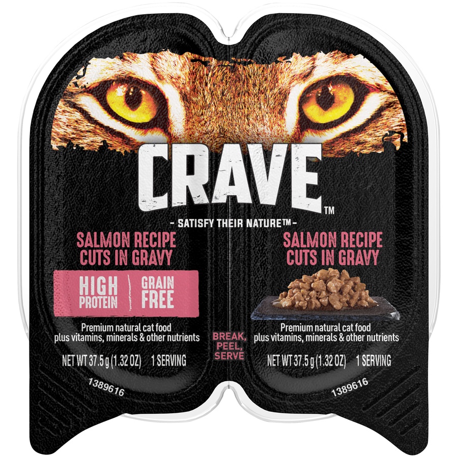 slide 1 of 1, Crave Grain Free Adult Wet Cat Food Salmon Recipe Cuts in Gravy Twin-Pack Tray, 2.6 oz