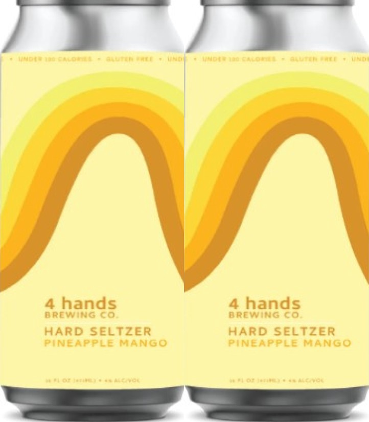 slide 1 of 1, 4 Hands Pineapple Mango Seltzer 4 Pack Cans, 16 oz