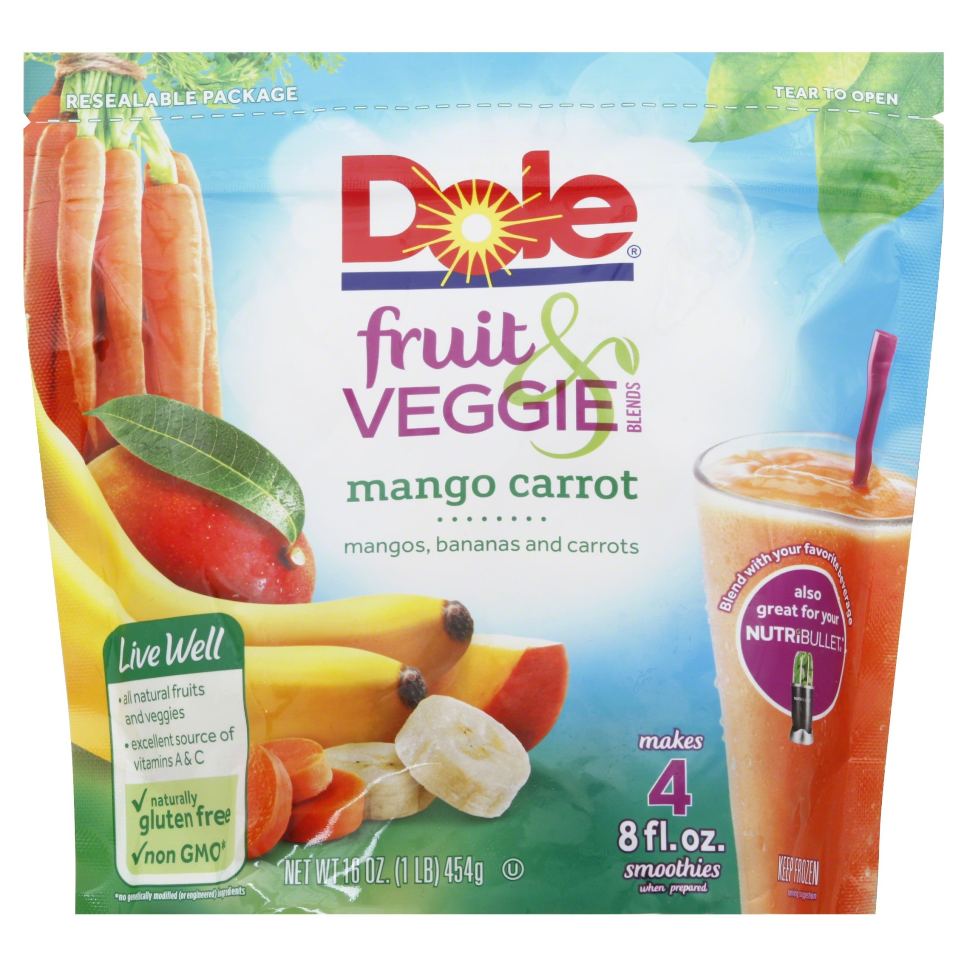 Dole Fruit & Veggie Blends Mango Carrot Smoothies 16 oz | Shipt