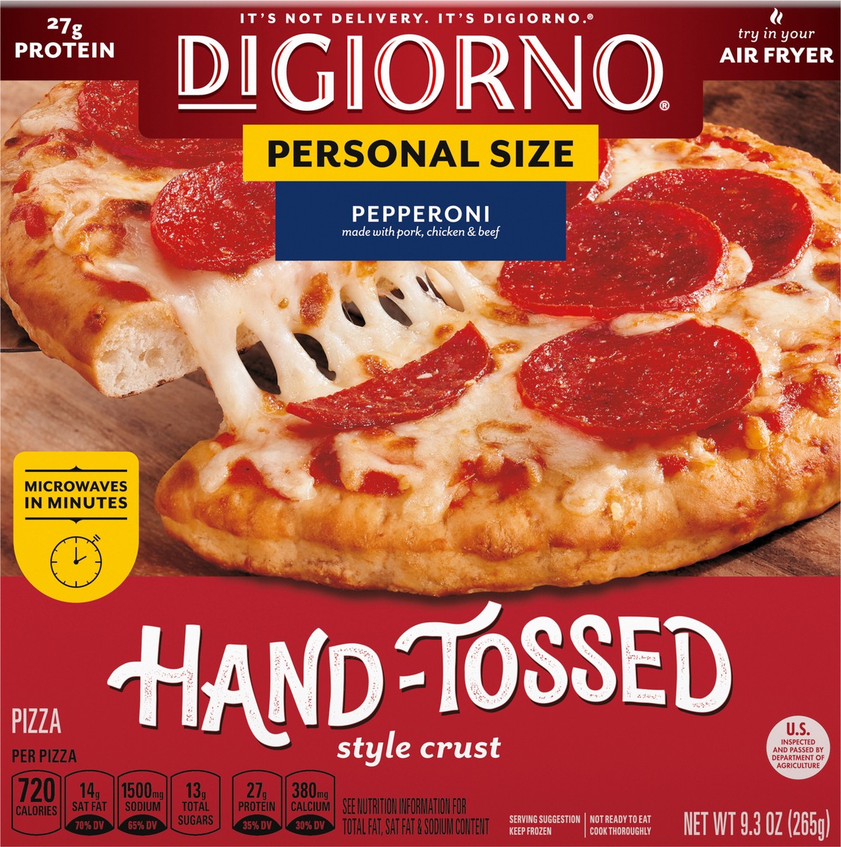 slide 3 of 15, DiGiorno Pepperoni Frozen Personal Pizza on a Hand-Tossed Style Traditional Crust, 9.3 oz