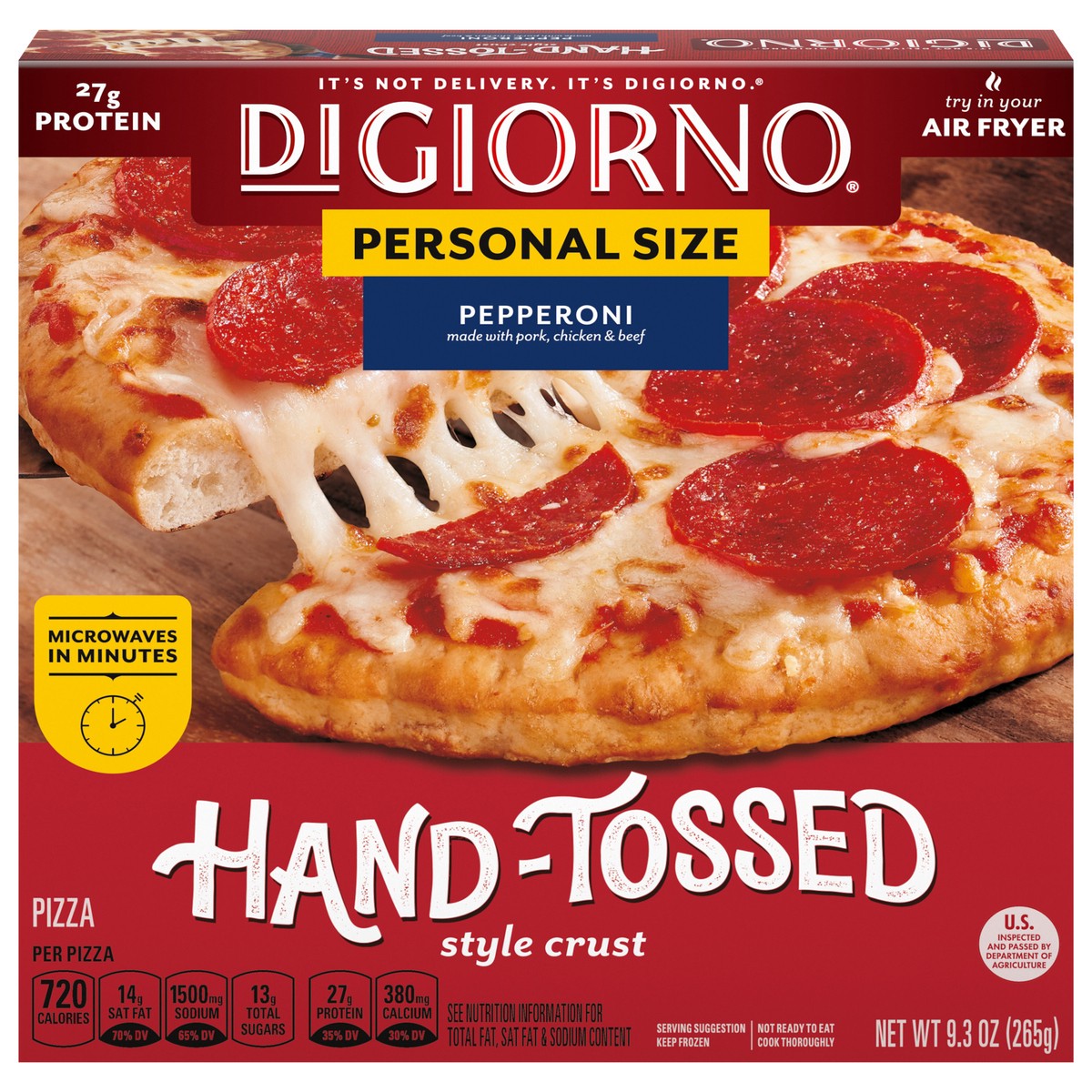 slide 8 of 15, DiGiorno Pepperoni Frozen Personal Pizza on a Hand-Tossed Style Traditional Crust, 9.3 oz