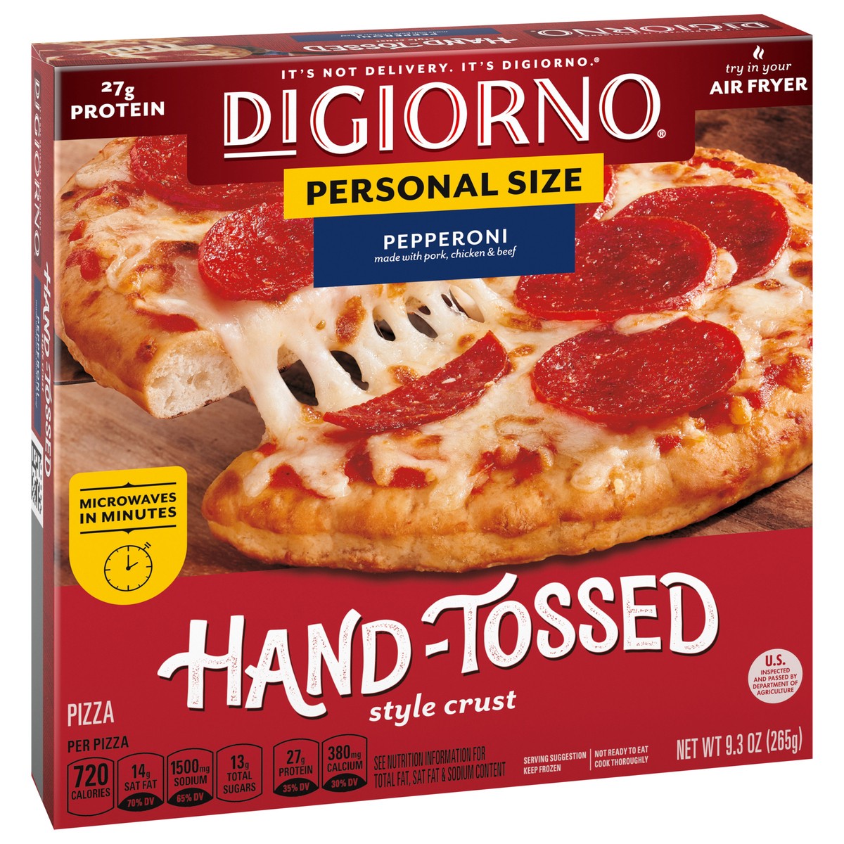 slide 9 of 15, DiGiorno Pepperoni Frozen Personal Pizza on a Hand-Tossed Style Traditional Crust, 9.3 oz