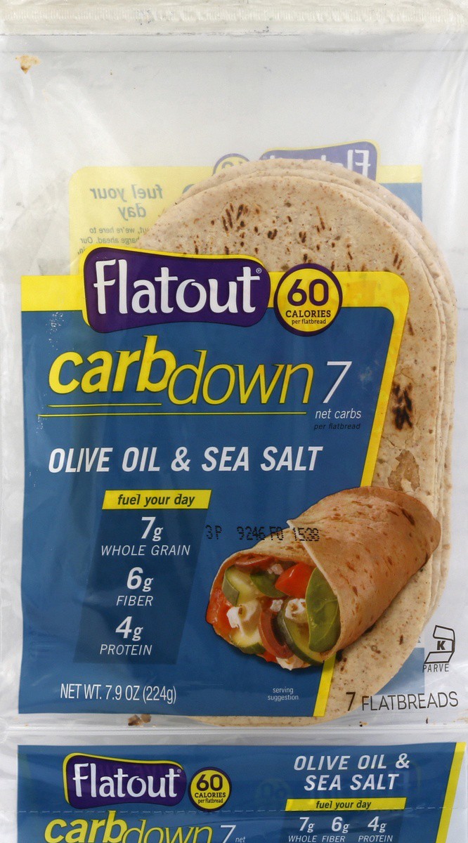 slide 4 of 6, Flatout Carb Down Olive Oil & Sea Salt Flatbread, 7.9 oz