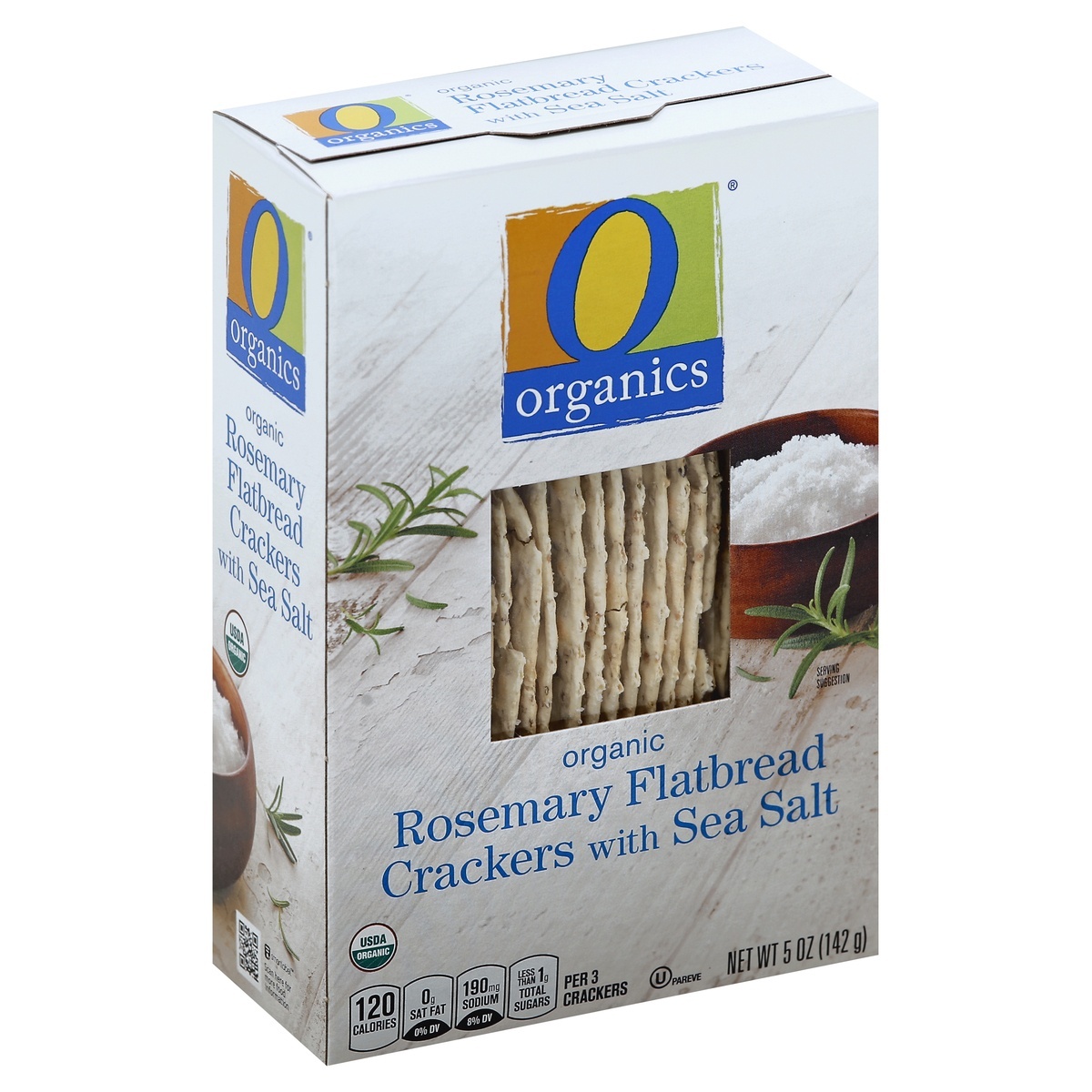slide 1 of 4, O Organics Crackers, Flatbread, Organic, Rosemary With Sea Salt, 5 oz