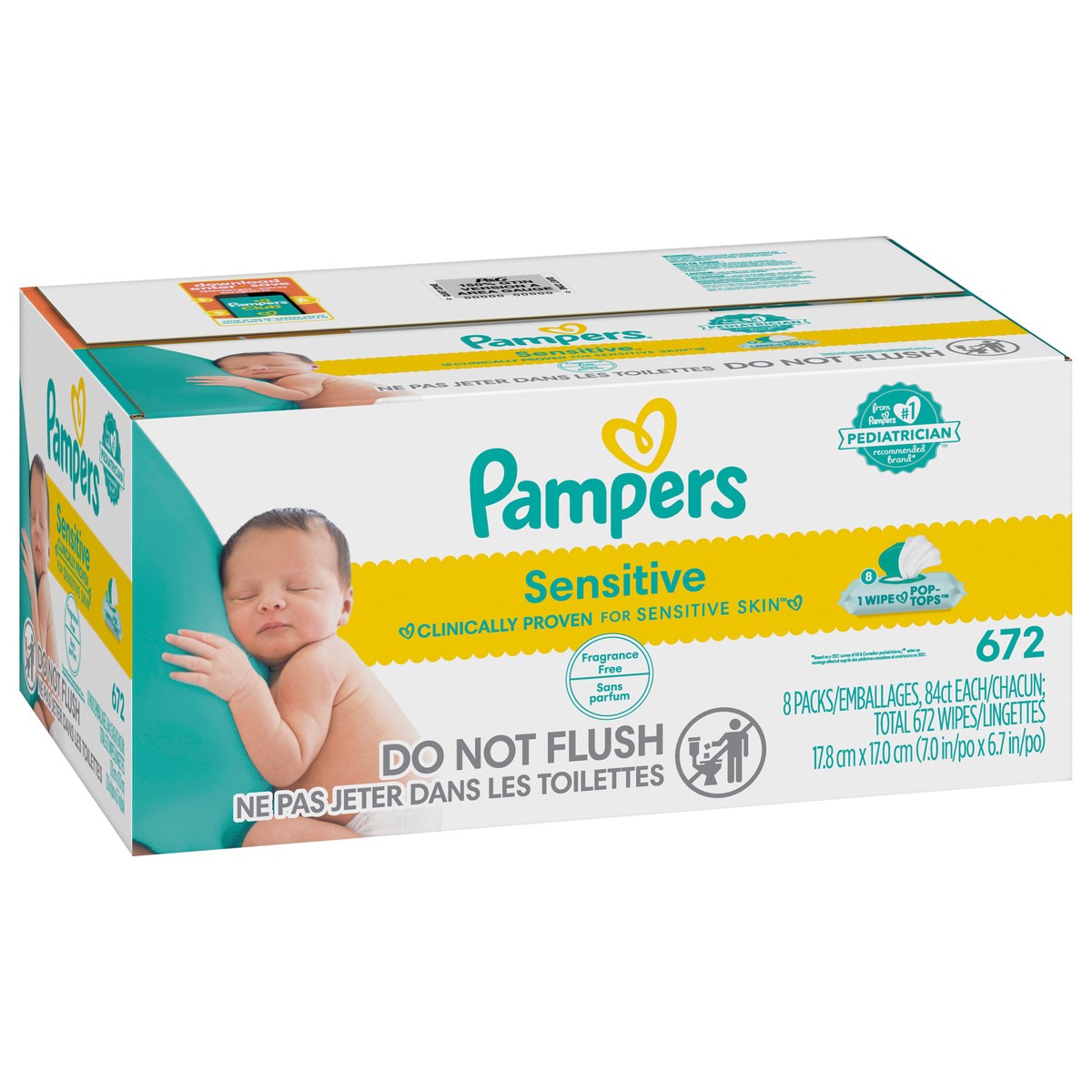 slide 4 of 4, Pampers Baby Wipes Sensitive Perfume Free 12X Pop-Top Packs 672 Count, 8 ct