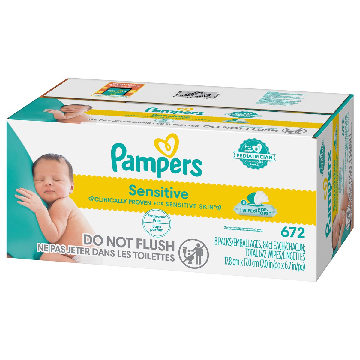 slide 2 of 4, Pampers Baby Wipes Sensitive Perfume Free 12X Pop-Top Packs 672 Count, 8 ct