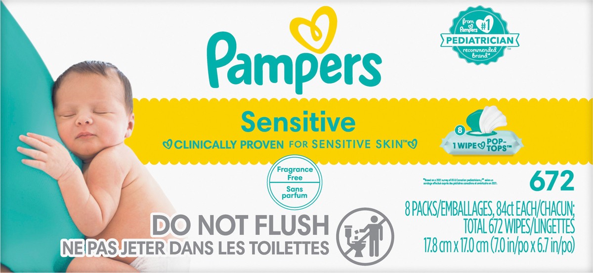 slide 3 of 4, Pampers Baby Wipes Sensitive Perfume Free 12X Pop-Top Packs 672 Count, 8 ct