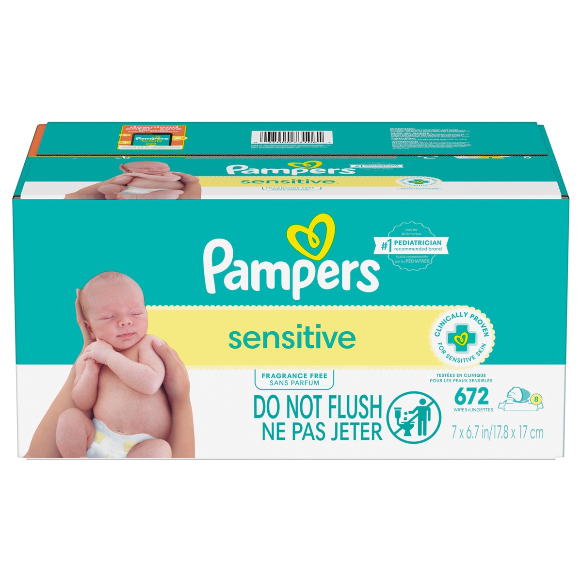 slide 1 of 4, Pampers Sensitive Baby Wipes, Clinically Proven, Water Based, Hypoallergenic and Unscented Baby Wipes, 672 Baby Wipes Total (8X Flip-Top Packs), 672 ea