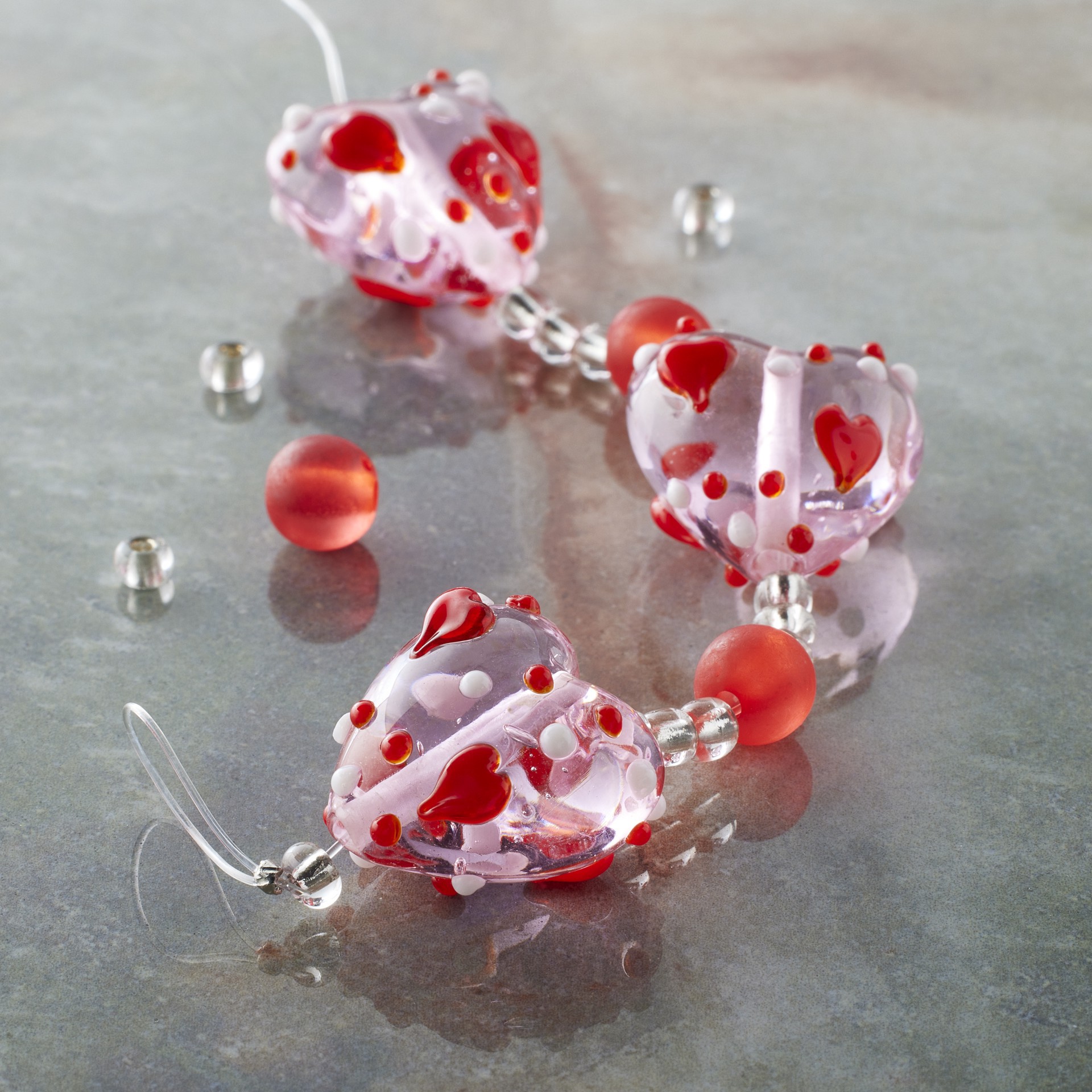 slide 3 of 3, Red Lampwork Glass Heart Beads, 19mm By Bead Landing, 19mm