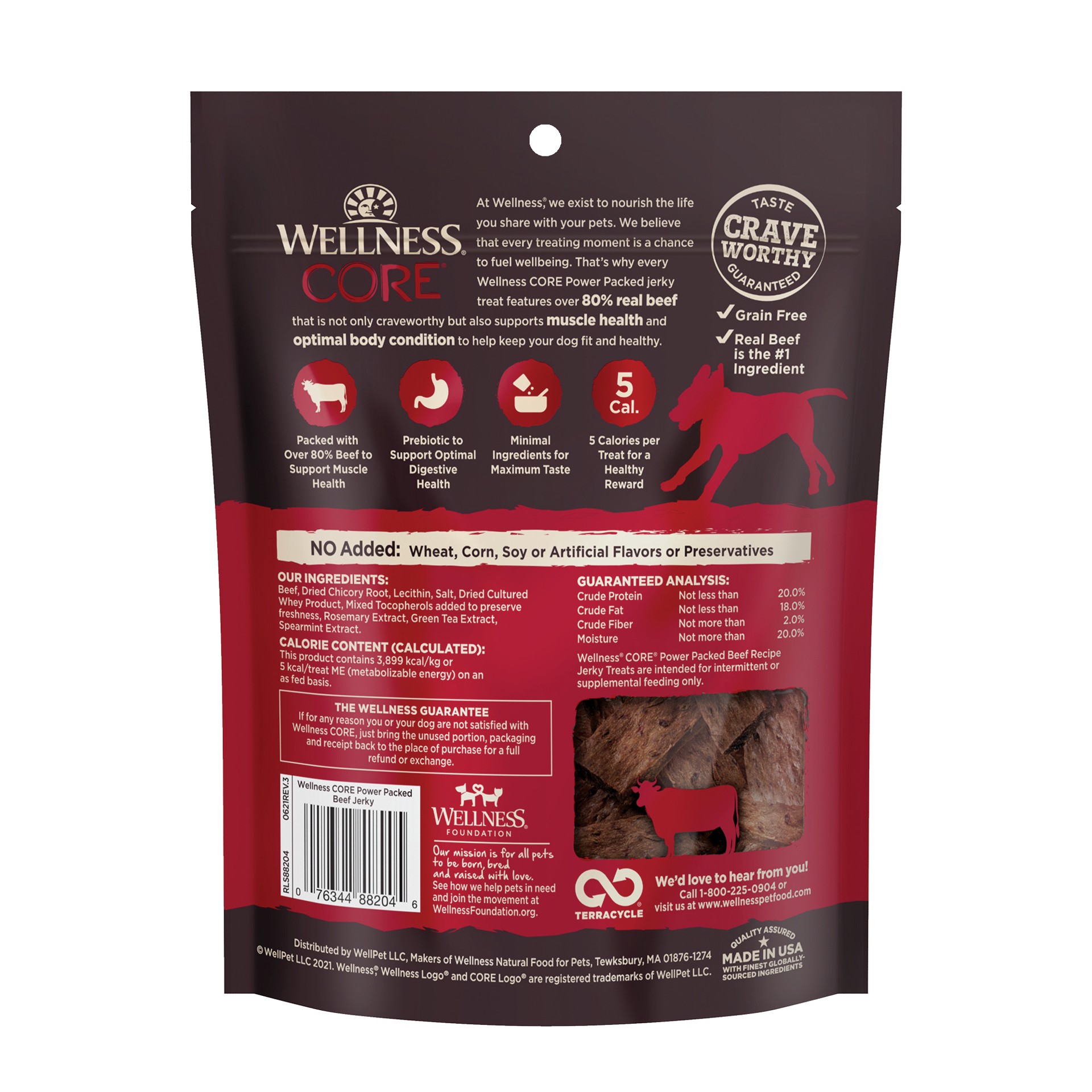 slide 4 of 4, Wellness CORE Power Packed Jerky Dog Treats, Grain Free, Beef, 4 Ounce Bag, 6 oz