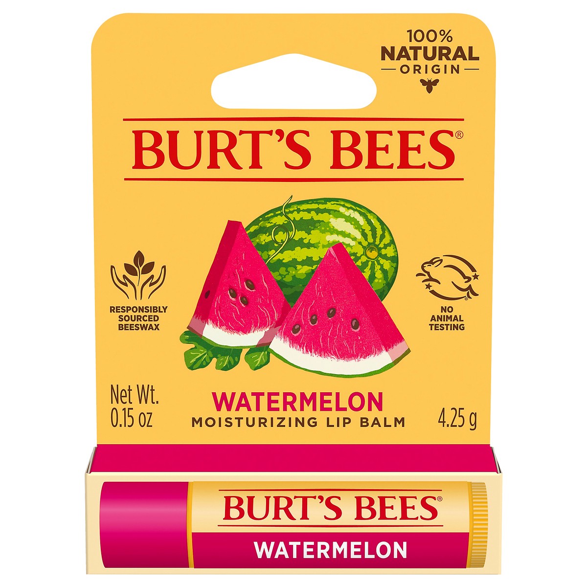 slide 1 of 8, Burt's Bees Natural Origin Moisturizing Watermelon Lip Balm, 0.15 oz