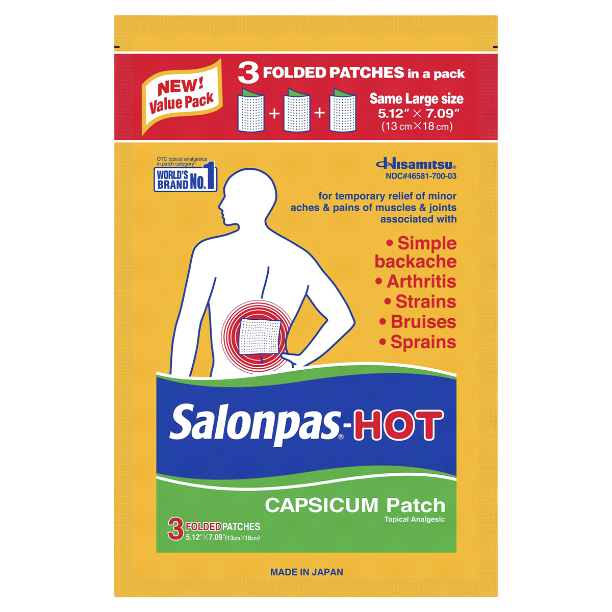 slide 1 of 9, Salonpas-Hot Folded Capsicum Patch Large 3 ea, 3 ct