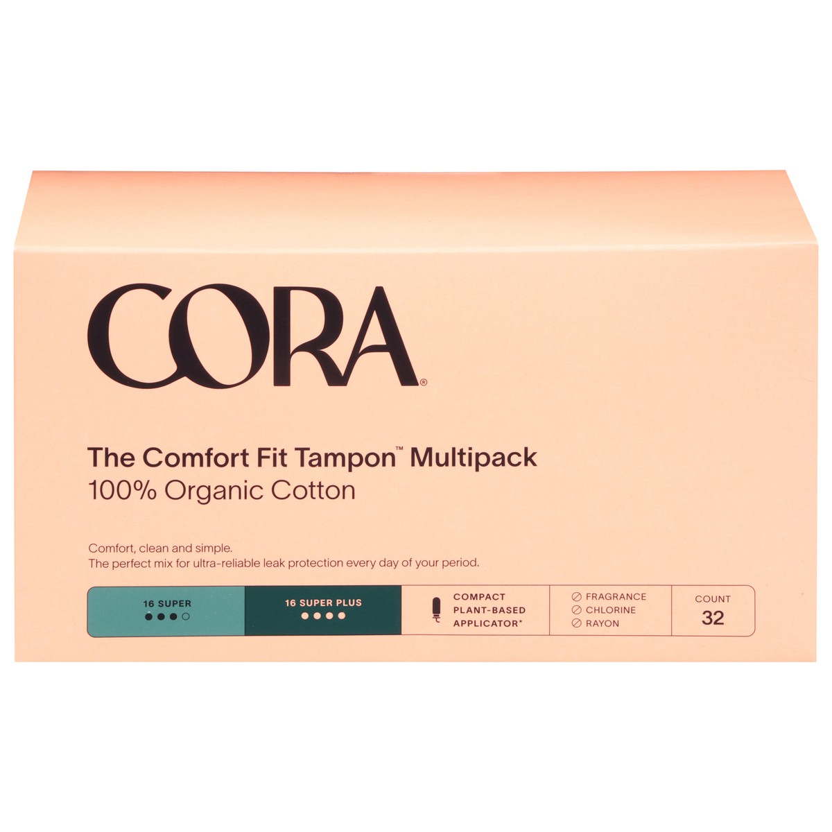 slide 1 of 9, Cora The Comfort Fit Super/Super Plus Tampons Multipack 32 ea, 32 ct