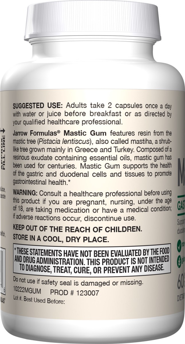 slide 2 of 5, Jarrow Formulas Mastic Gum 1000 mg - for Gastric Health - 60 Veggie Caps - Naturally Sourced Formula Supporting Stomach & Duodenal Health - Dietary Supplement - 30 Servings - Vegan, 60 ct