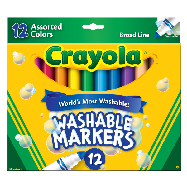 slide 1 of 1, Crayola Washable Markers, Broad Line, Assorted Classic Colors, Box Of 12, 12 ct