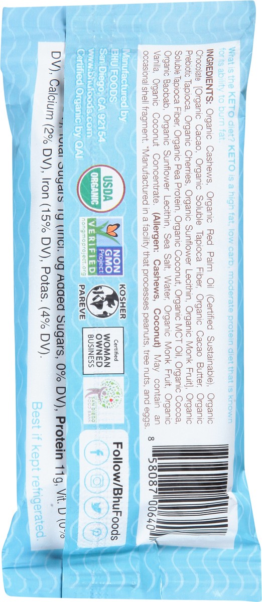 slide 5 of 9, Bhu Foods Keto Chocolate Coconut Cookie Dough Refrigerated Protein Bar, 1.6 oz