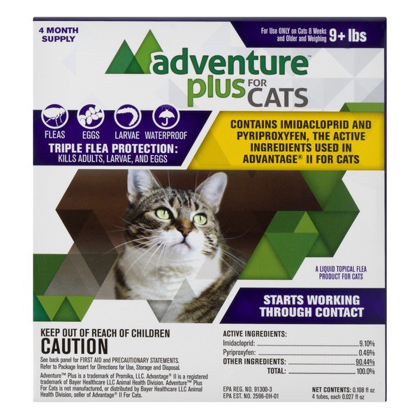 slide 1 of 1, Adventure Plus for Cats Triple Flea Protection 9+ lbs - 4 ct, 4 ct; 0.056 oz