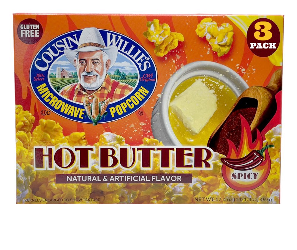 slide 1 of 1, Cousin Willie's Hot Butter Popcorn, 17.4 oz