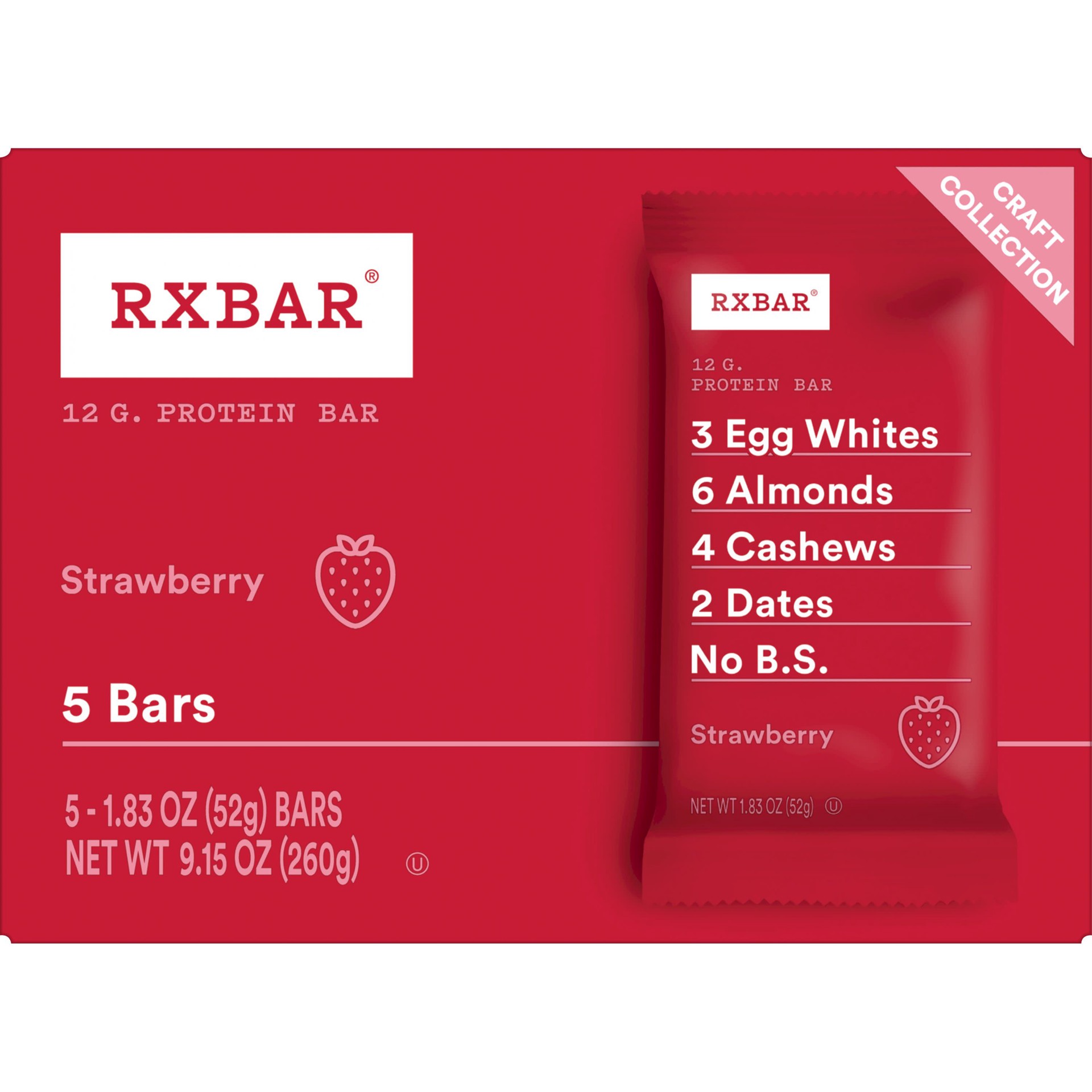slide 3 of 5, RXBAR Protein Bars, Strawberry, 9.15 oz, 5 Count, 9.15 oz