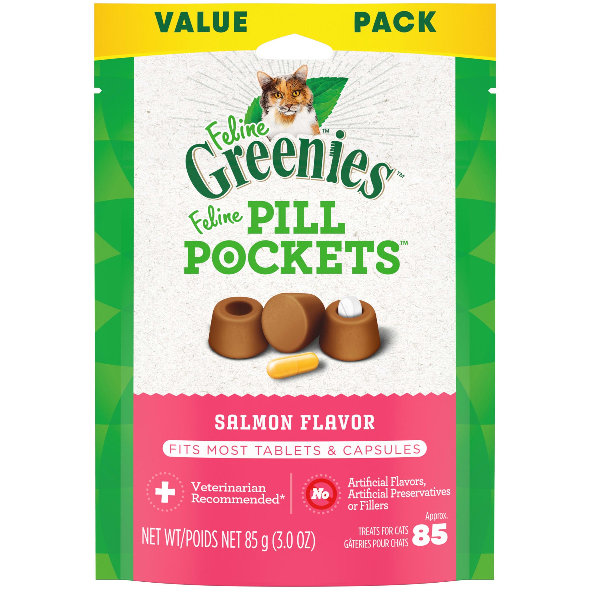 slide 1 of 4, Greenies Pill Pockets Salmon Flavor Treats for Cats Value Pack 3.0 oz, 3 oz