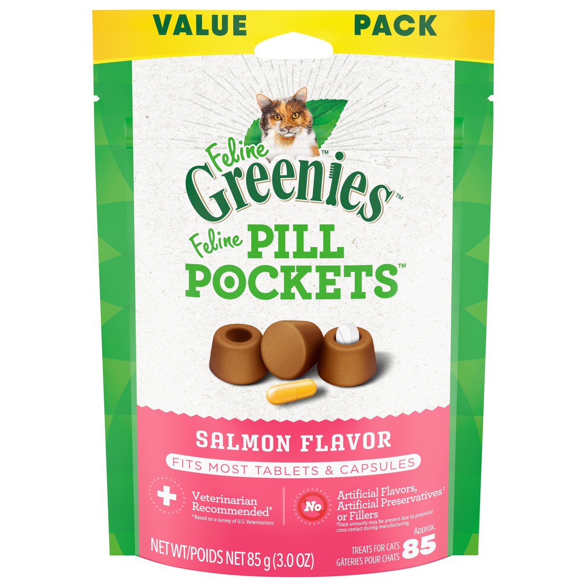 slide 1 of 4, Greenies Pill Pockets Salmon Flavor Treats for Cats Value Pack 3.0 oz, 3 oz
