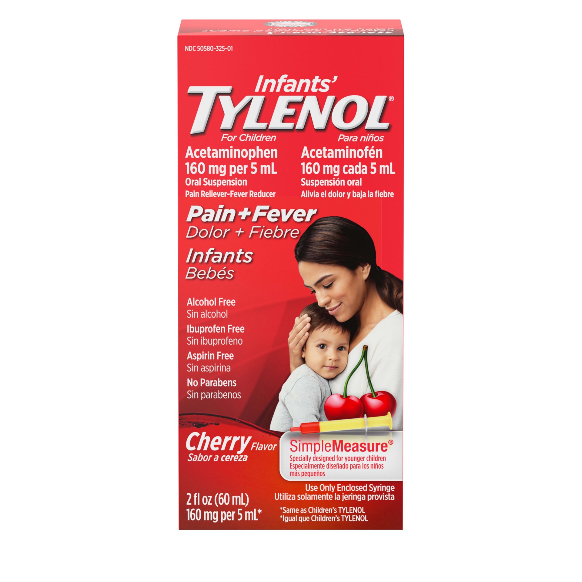 slide 4 of 5, Tylenol Infants' Tylenol Oral Suspension Liquid Medicine with Acetaminophen, Baby Fever Reducer & Pain Reliever for Minor Aches & Pains, Sore Throat, Headache & Toothache, Cherry Flavor, 2 fl. oz, 2 fl oz