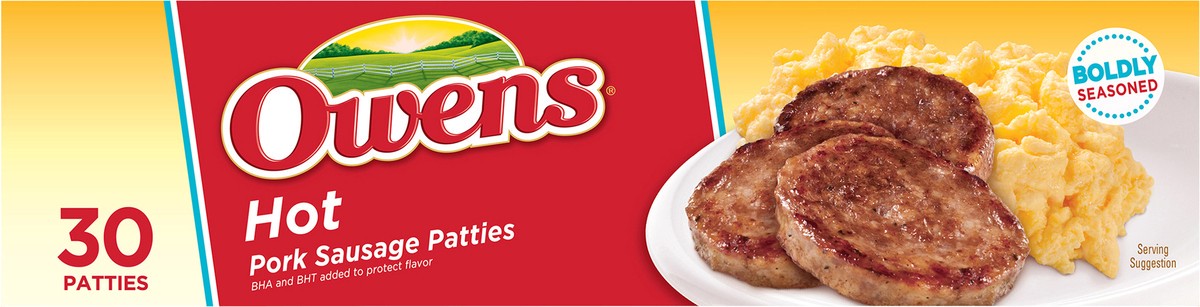 slide 3 of 14, Owens Hot Pork Sausage Patties 30 Each, 30 ct