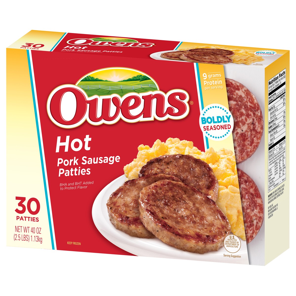 slide 2 of 14, Owens Hot Pork Sausage Patties 30 Each, 30 ct