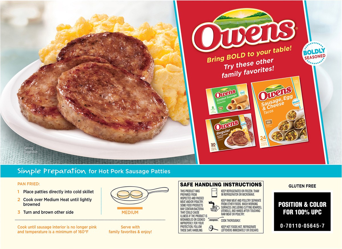 slide 10 of 14, Owens Hot Pork Sausage Patties 30 Each, 30 ct