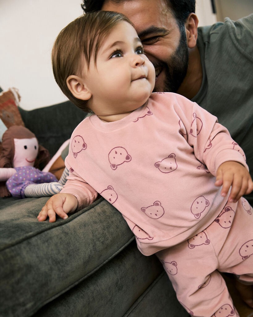 slide 3 of 3, Carter's Carters Baby Girl 2-Piece Bear Print Velour Sweatshirt & Jogger Set - Pink Pink 12M, 2 pc