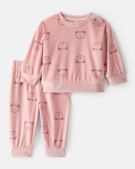 slide 1 of 3, Carter's Carters Baby Girl 2-Piece Bear Print Velour Sweatshirt & Jogger Set - Pink Pink 12M, 2 pc