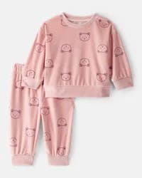 Carter's Carters Baby Girl 2-Piece Bear Print Velour Sweatshirt & Jogger Set - Pink Pink 12M