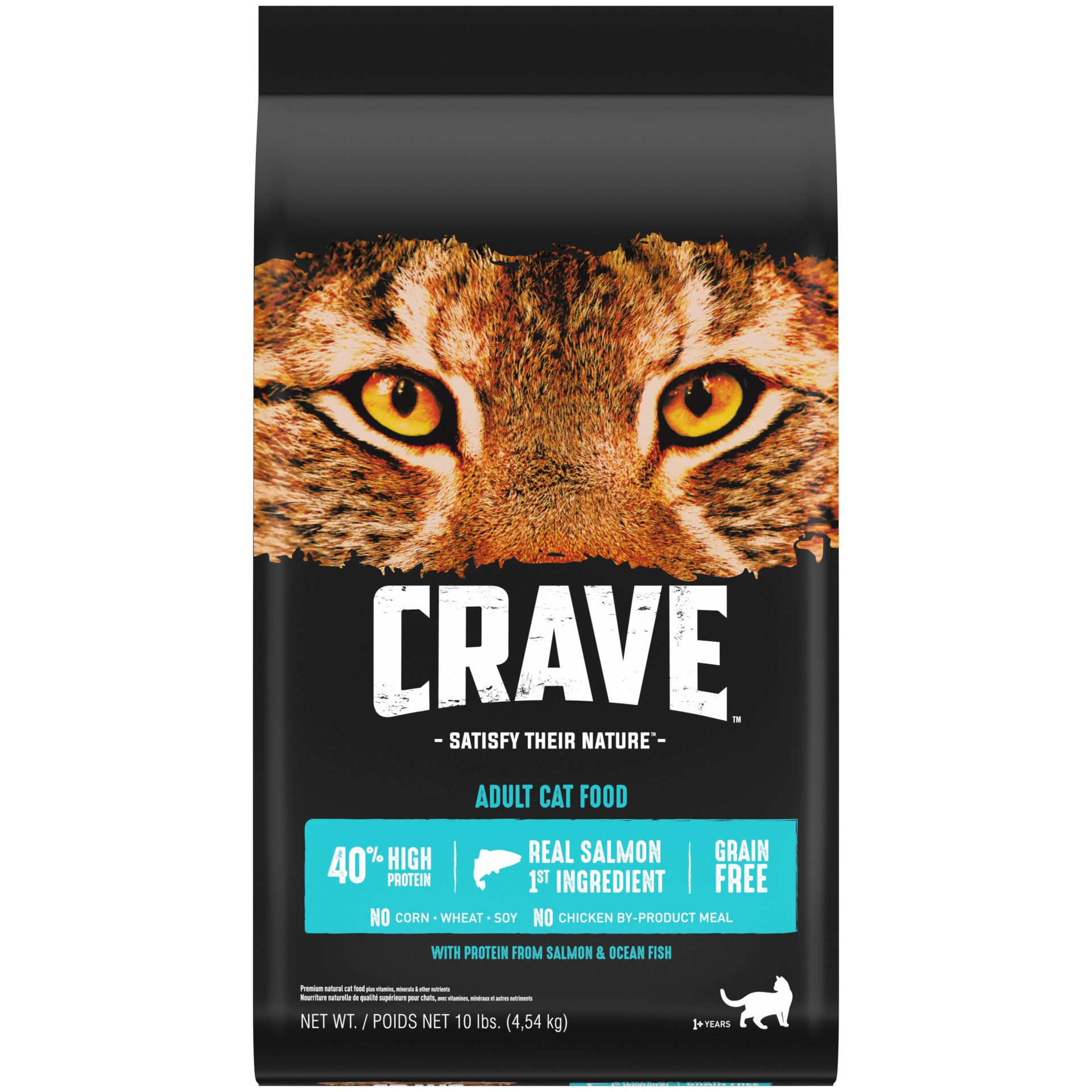 slide 1 of 9, CRAVE Grain Free Adult High Protein Natural Dry Cat Food with Protein from Salmon & Ocean Fish, 10 lb