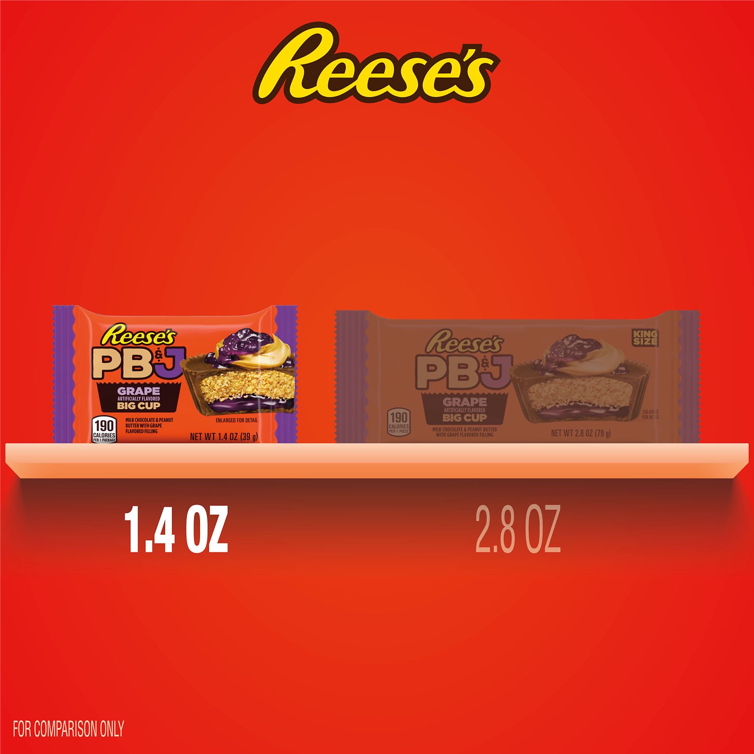 slide 6 of 9, REESE'S Big Cup PB&J Grape Milk Chocolate Peanut Butter Cup, Candy Pack, 1.4 oz, 1.4 oz