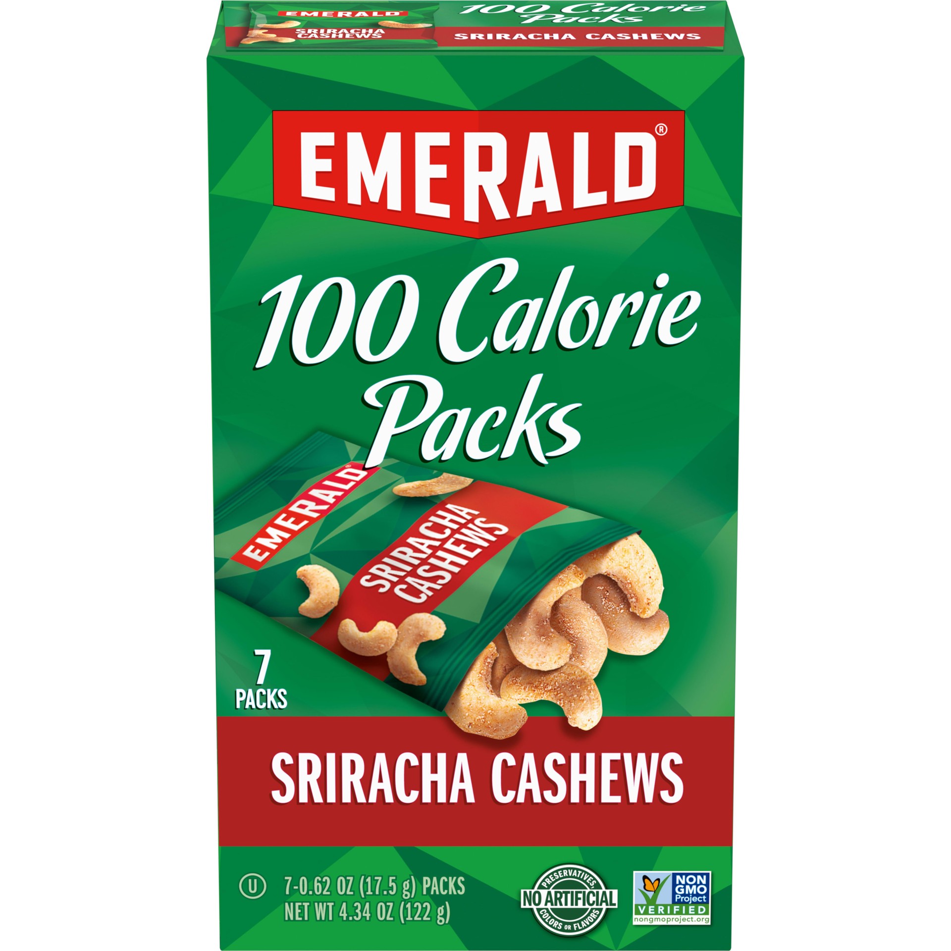 slide 1 of 5, Emerald Nuts Sriracha Cashews, 100 Calorie Packs, 7 Ct, 4.34 oz