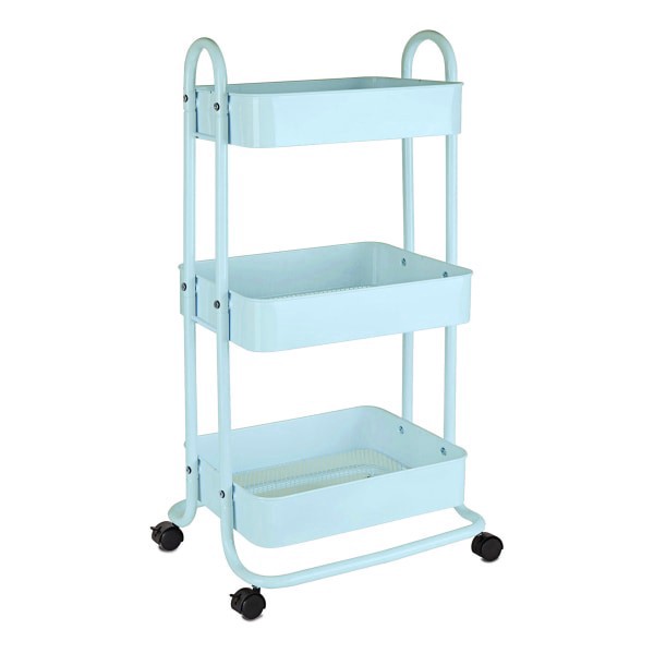 slide 3 of 4, Realspace Mobile 3-Tier Storage Cart, 35-5/8""H X 17-15/16""W X 14-5/16""D, Light Blue, 1 ct
