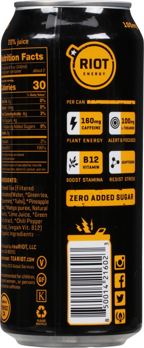 slide 12 of 14, Riot Energy Organic Mango Energy Drink, 16 fl oz