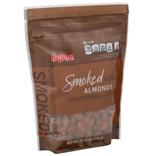 slide 1 of 1, Hy-Vee Smoked Almonds, 10.25 oz
