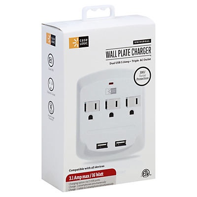 slide 1 of 1, Case Logic Dual USB Wall plate Charger, 1 ct