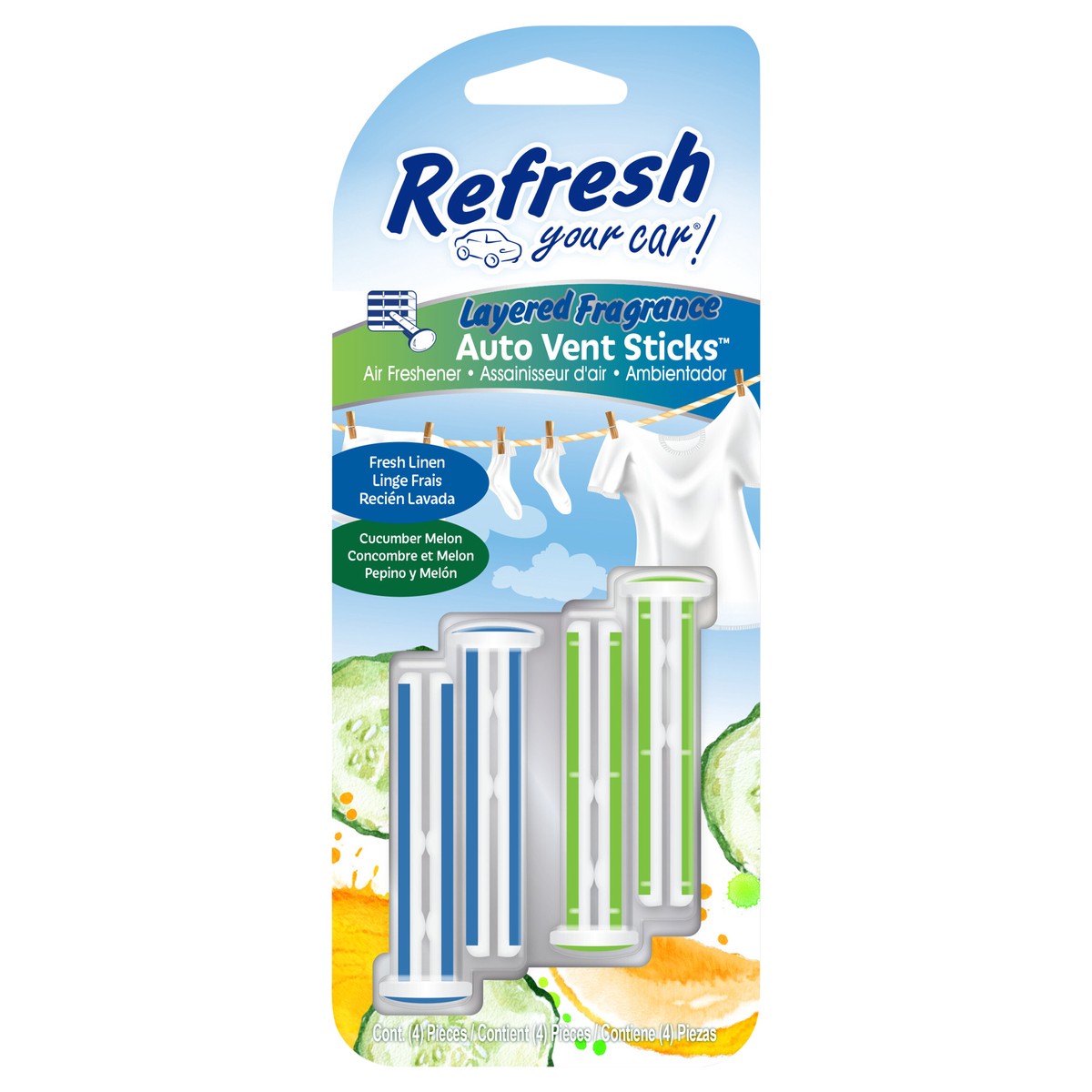 slide 1 of 3, Refresh Your Car! Air Freshener (Cucumber Melon / Fresh Linen Scent, 4 Pack), 4 ct