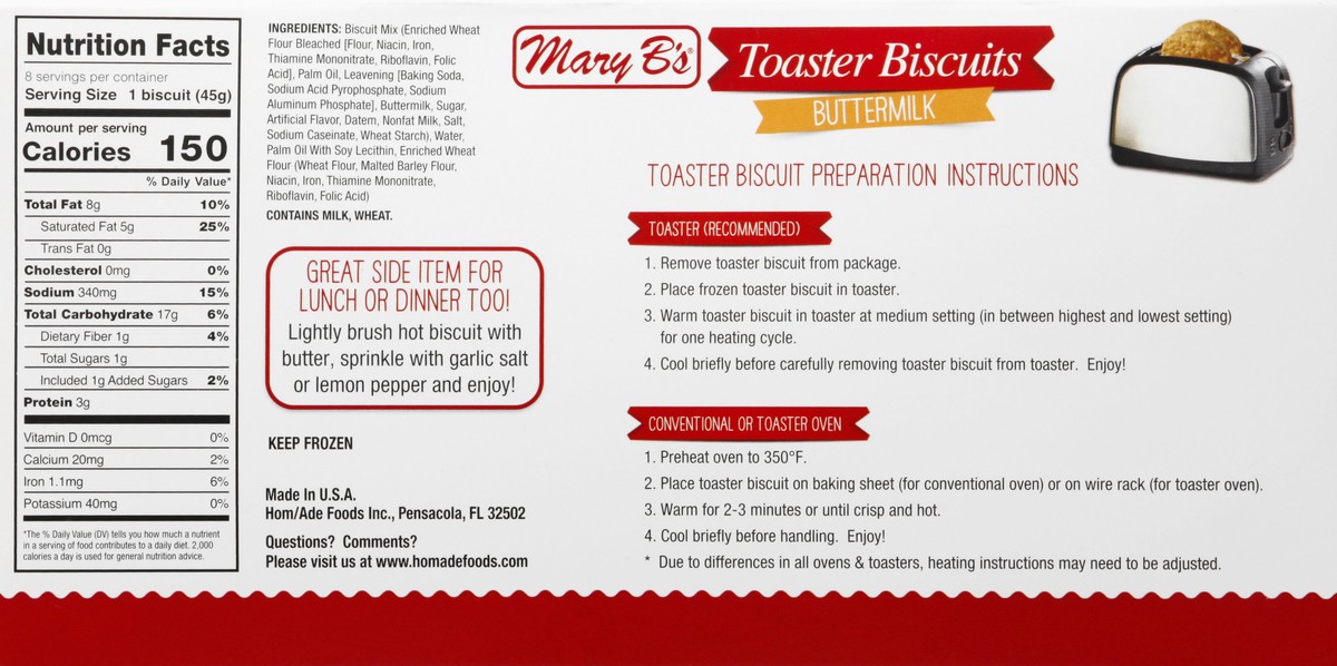 slide 7 of 11, Mary B's 8 Pack Buttermilk Toaster Biscuits 8 ea, 8 ct