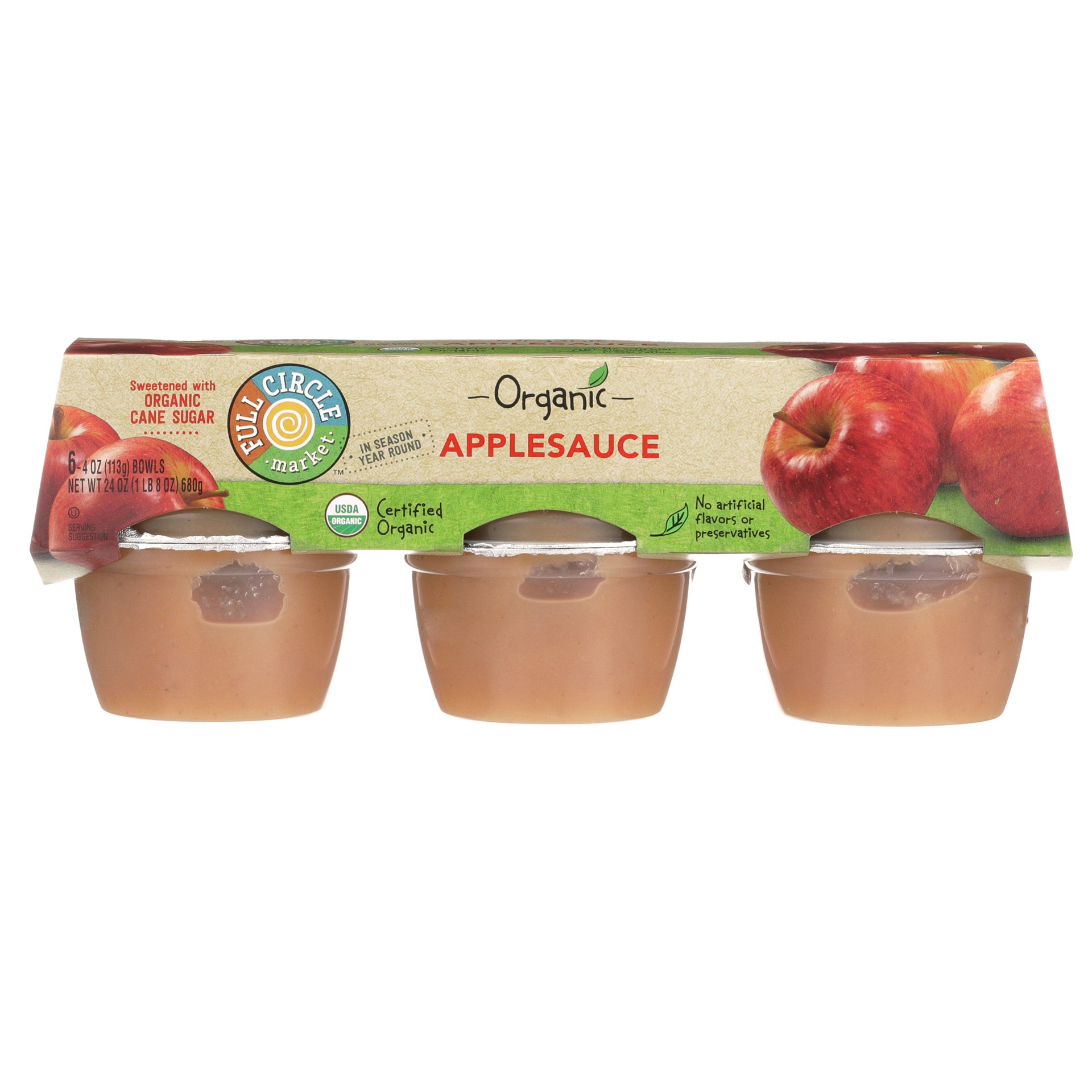 slide 1 of 6, Full Circle Market Organic Applesauce Sweetened Cups, 6 ct; 4 oz