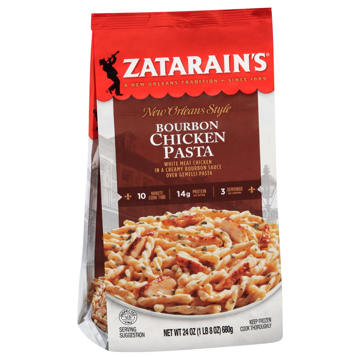 slide 5 of 9, Zatarain's Frozen Meal - Bourbon Chicken Pasta, 24 oz