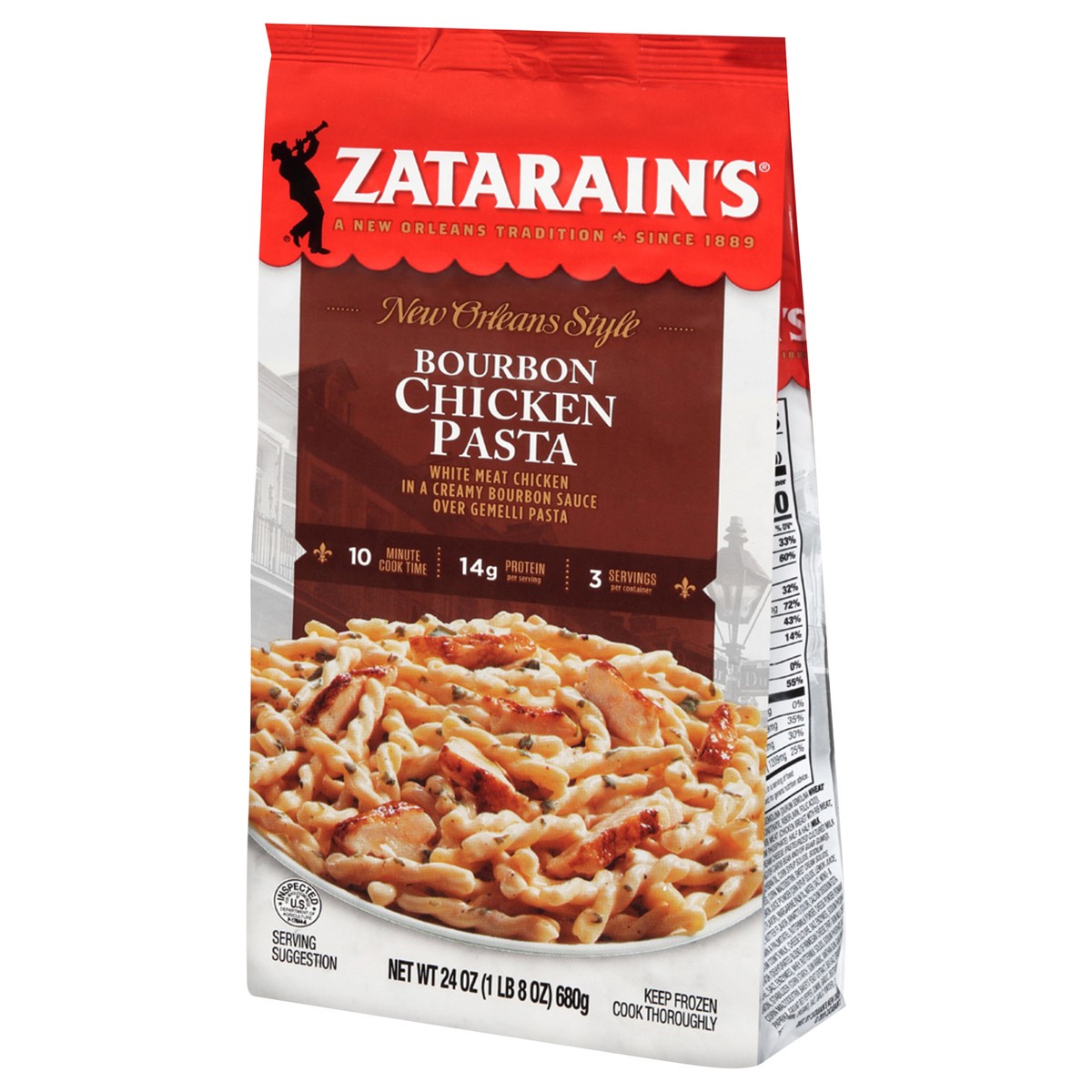 slide 6 of 9, Zatarain's Frozen Meal - Bourbon Chicken Pasta, 24 oz